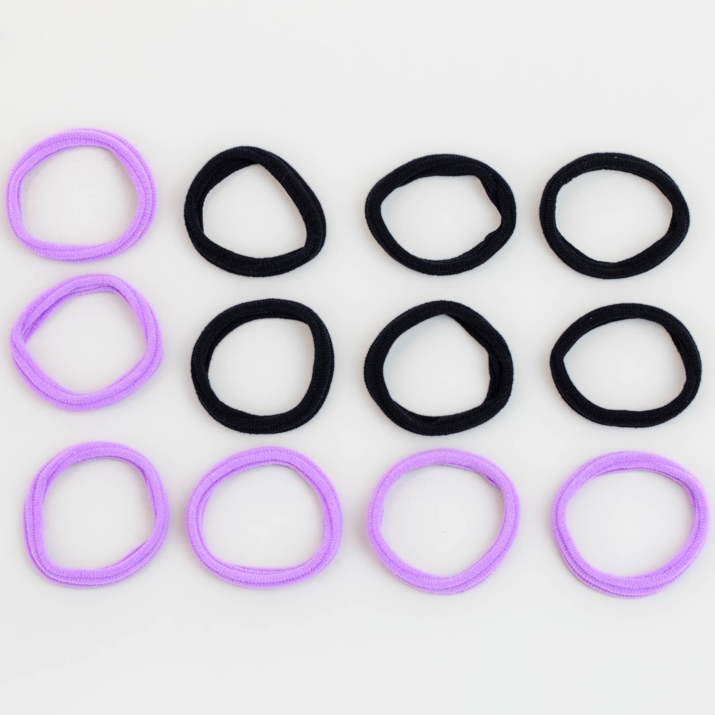 Elastice de păr simple cu striații, grosime 1 cm, set 12 buc - Negru, Mov