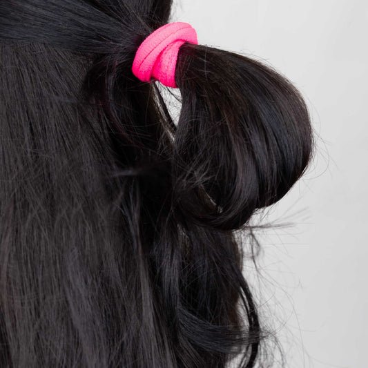 Elastice de păr simple cu striații, grosime 1 cm, set 12 buc - Roz