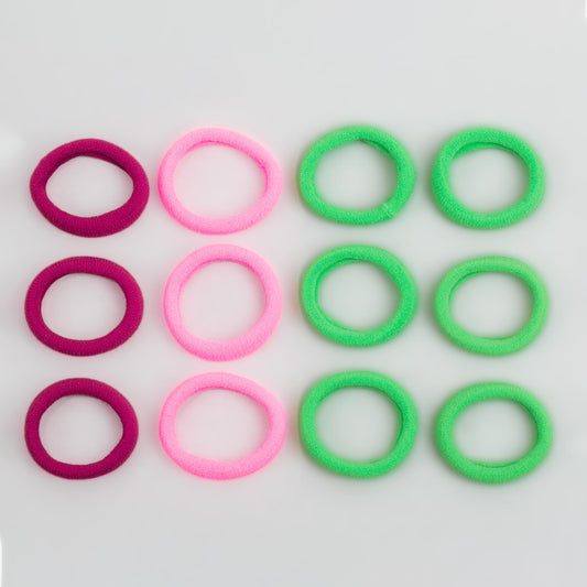 Elastice de păr simple mici, grosime 0,7 cm, set 12 buc - Roz, Verde