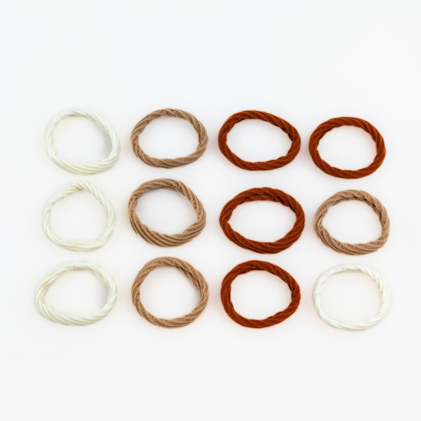 Elastice de păr simple și comode cu textură spiralată, grosime 0,8 cm, set 12 buc - Caramel Latte Mix