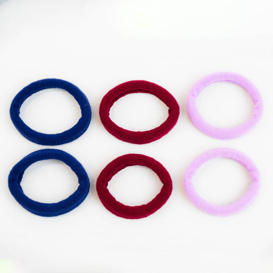 Elastice de păr simple și rezistente, grosime 1,5 cm, set 6 buc - Mov, Roșu, Albastru