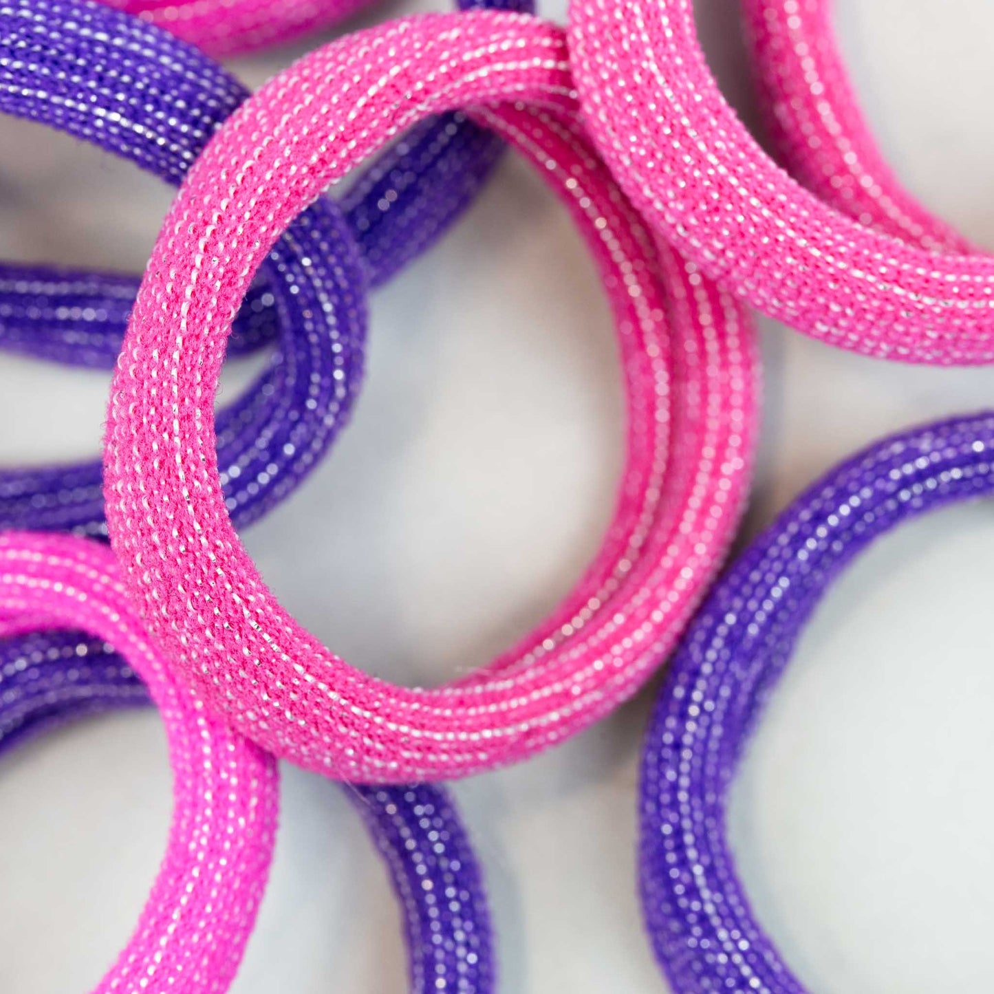 Elastice de păr simple, țesătură cu sclipici, grosime 1 cm, set 12 buc - Roz, Mov