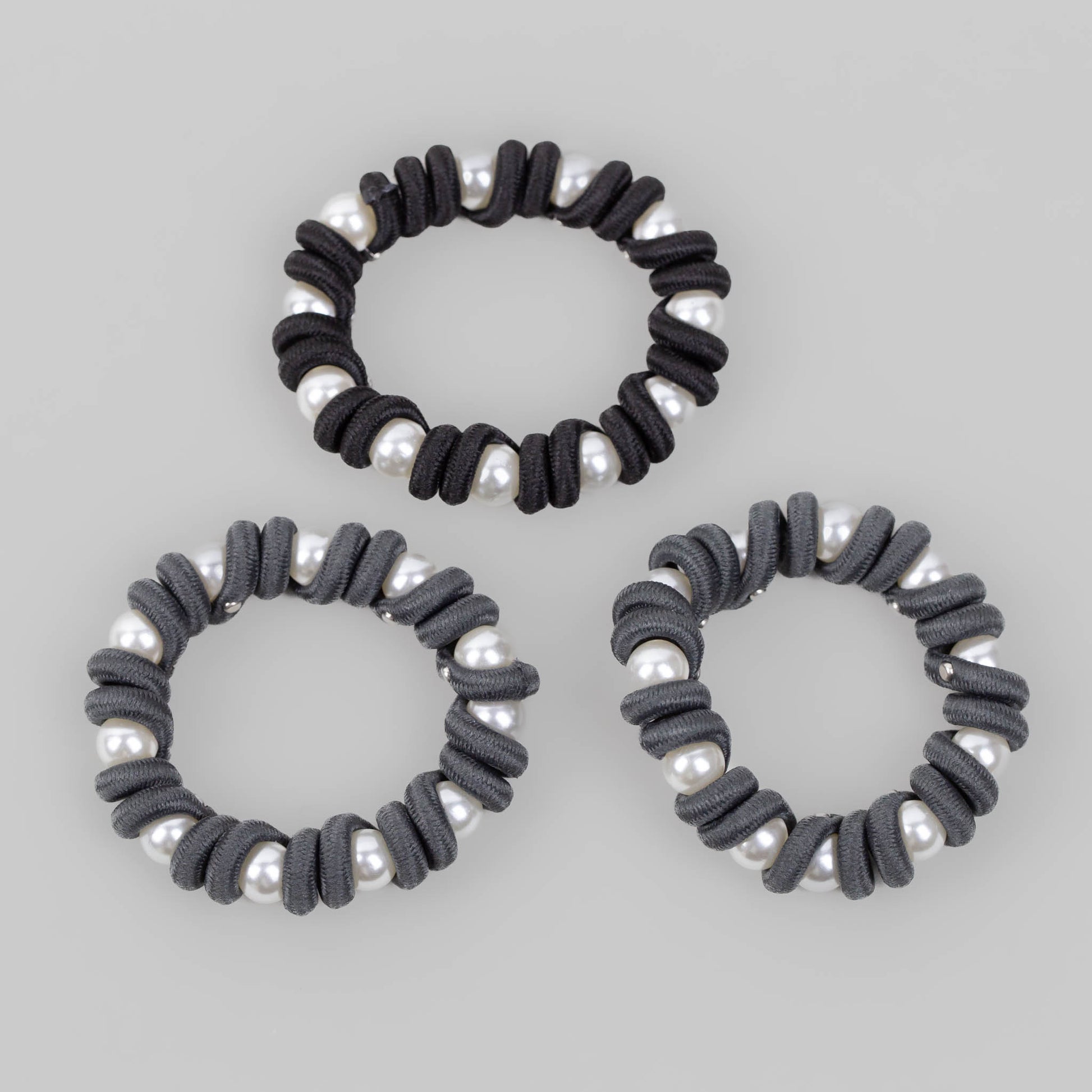 Elastice de păr, spiralate cu perle, grosime 1 cm, set 3 buc - 2 Gri 1 Negru