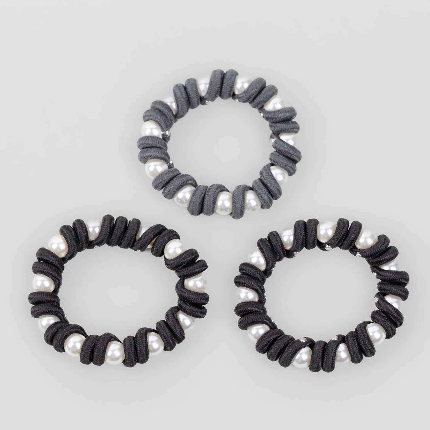 Elastice de păr, spiralate cu perle, grosime 1 cm, set 3 buc - 2 Negre 1 Gri