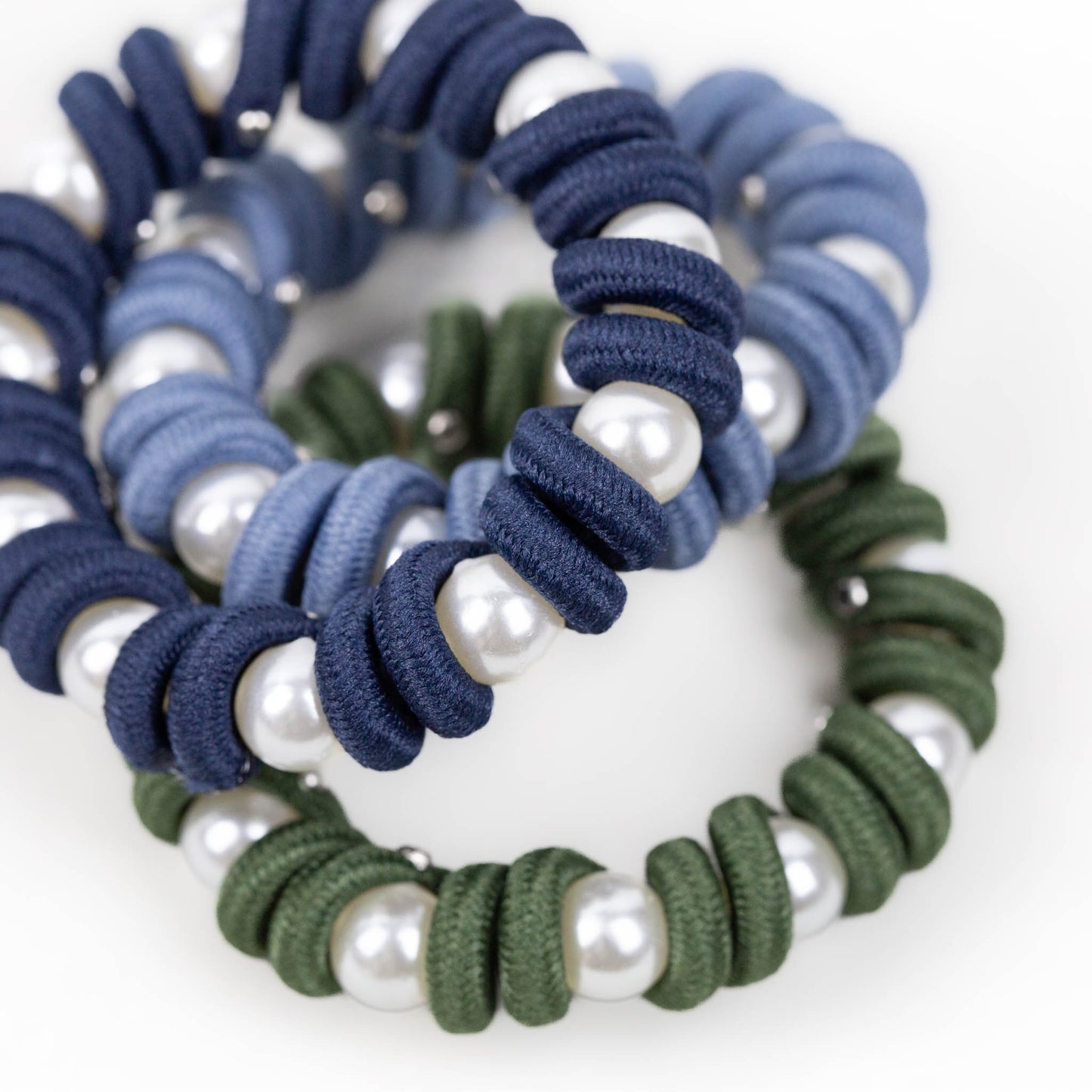 Elastice de păr, spiralate cu perle, grosime 1 cm, set 3 buc - Ocean Mix