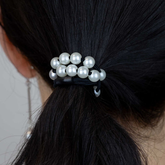 Elastice de păr subțiri cu perle, grosime 0,5 + 0,8 cm, set 4 buc - Negru, Alb