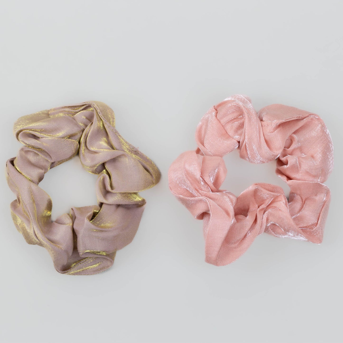 Elastice de păr tip scrunchie cu textură fină și lucioasă, grosime 3 cm, set 2 buc - Roz, Bej