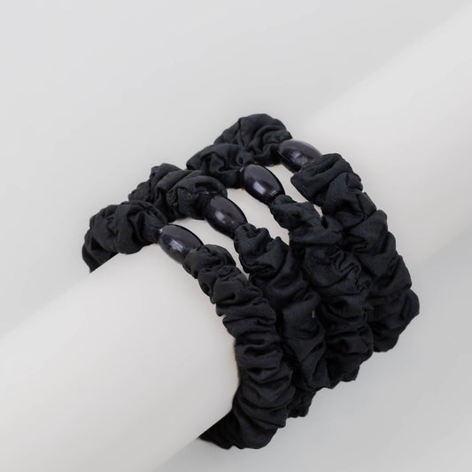 Elastice de păr tip scrunchie cu textură încrețită, grosime 1,5 cm, set 4 buc - Negru