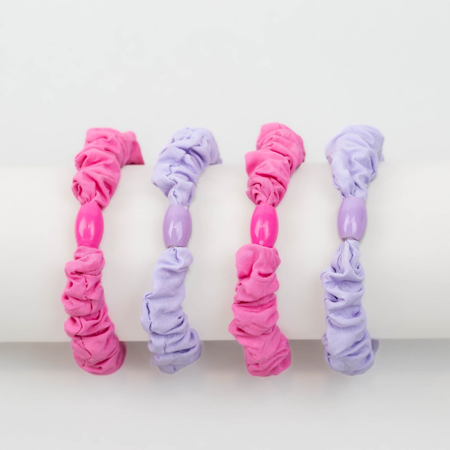 Elastice de păr tip scrunchie cu textură încrețită, grosime 1,5 cm, set 4 buc - Roz, Mov