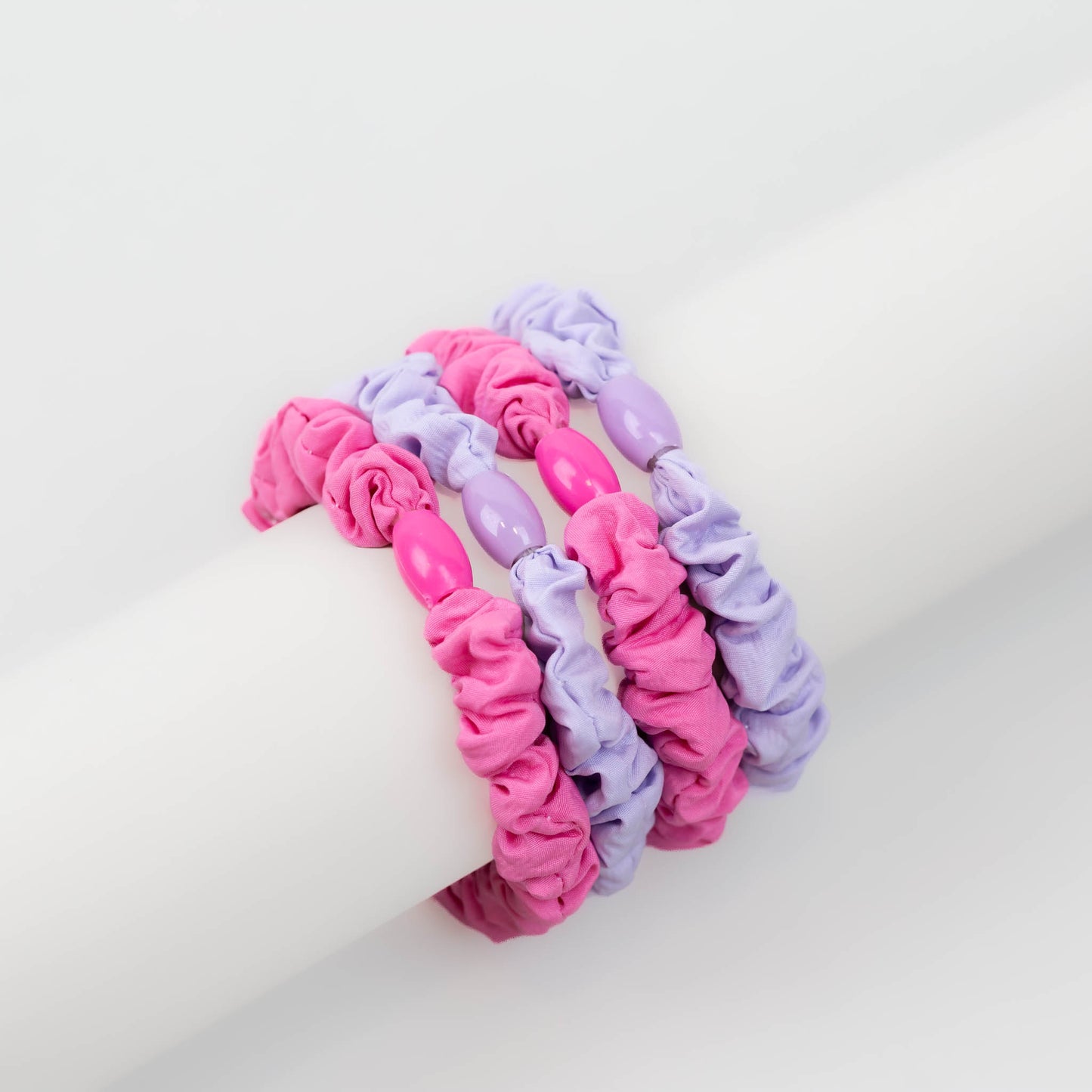 Elastice de păr tip scrunchie cu textură încrețită, grosime 1,5 cm, set 4 buc - Roz, Mov