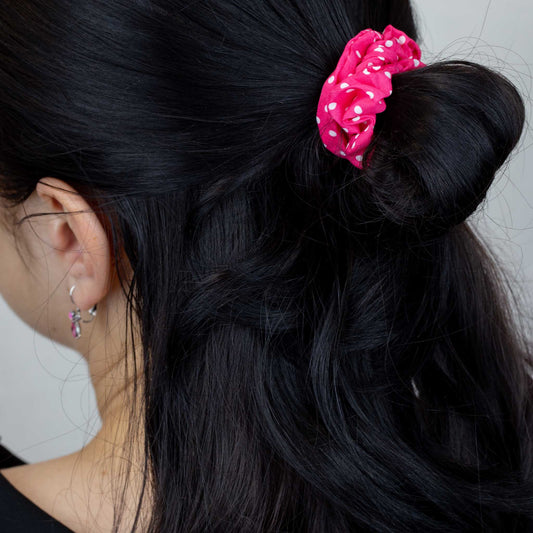 Elastice de păr tip scrunchie mici, grosime 3 cm, set 3 buc - Roz