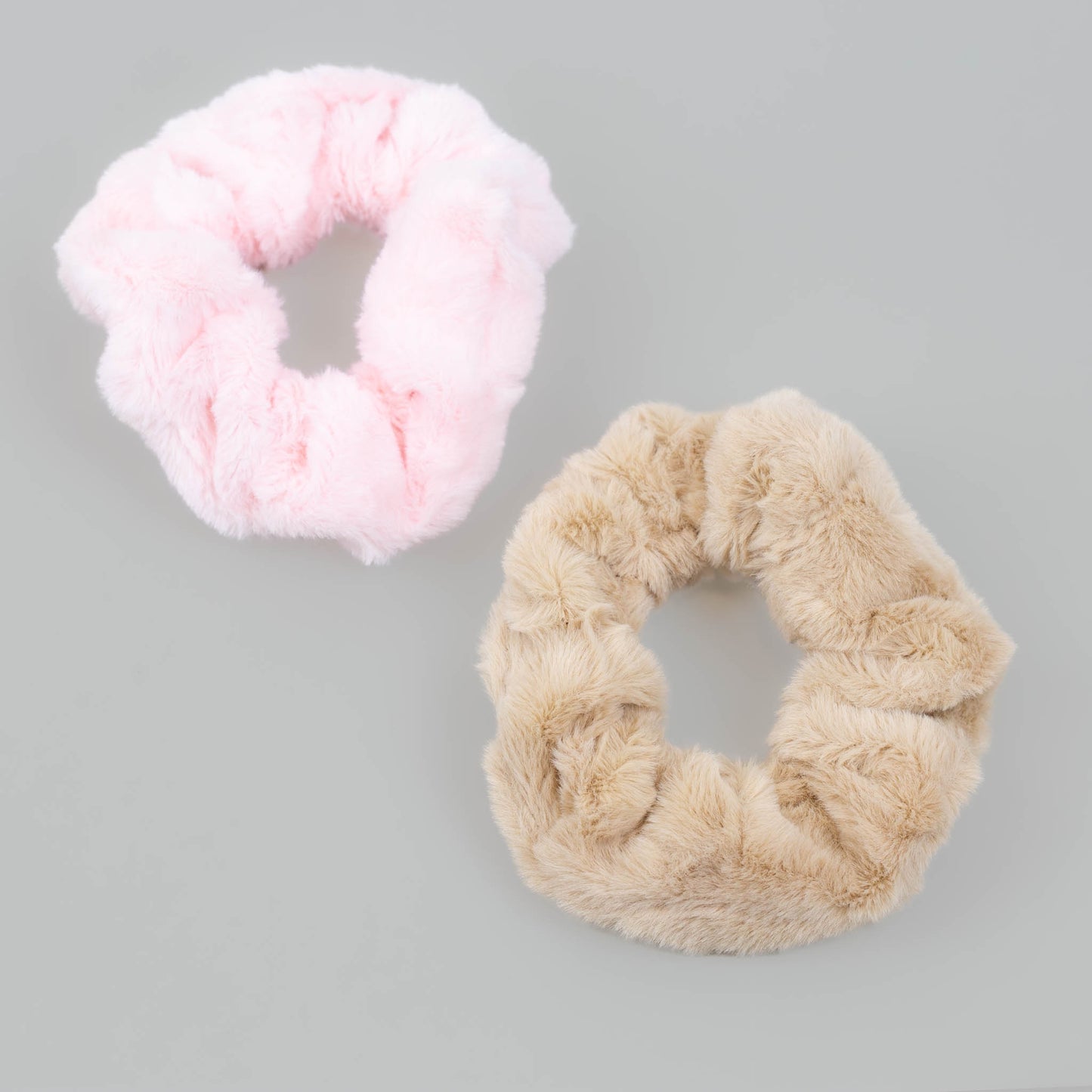 Elastice de păr tip scrunchie, pufoase și moi, grosime 3 cm, set 2 buc - Roz, Bej