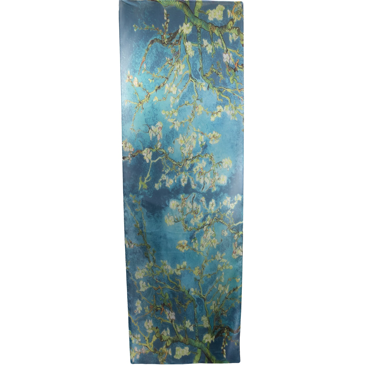 Eșarfă comodă cu efect de mătase, ramuri înflorite, 195 x 62 cm - Albastru, Galben