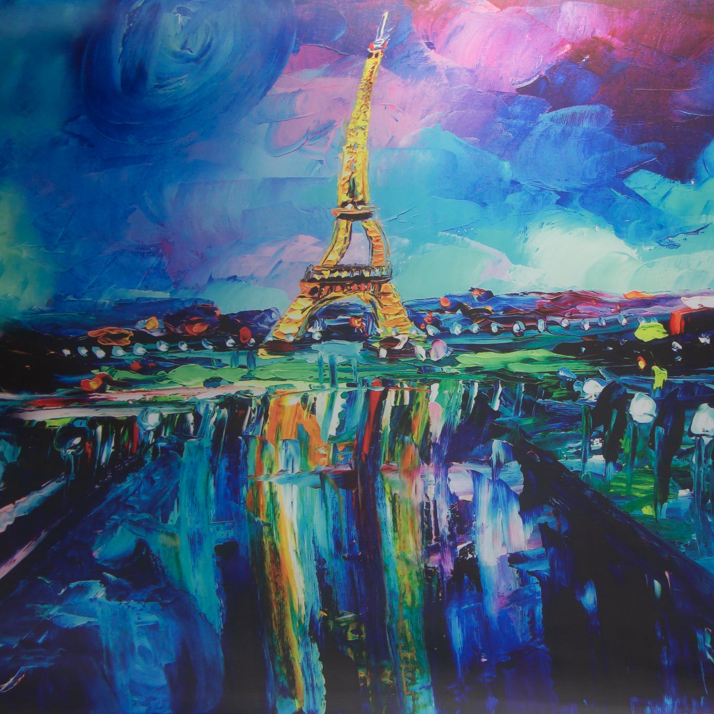 Eșarfă comodă cu efect de mătase, tematică pariziană, 193 x 50 cm - Albastru