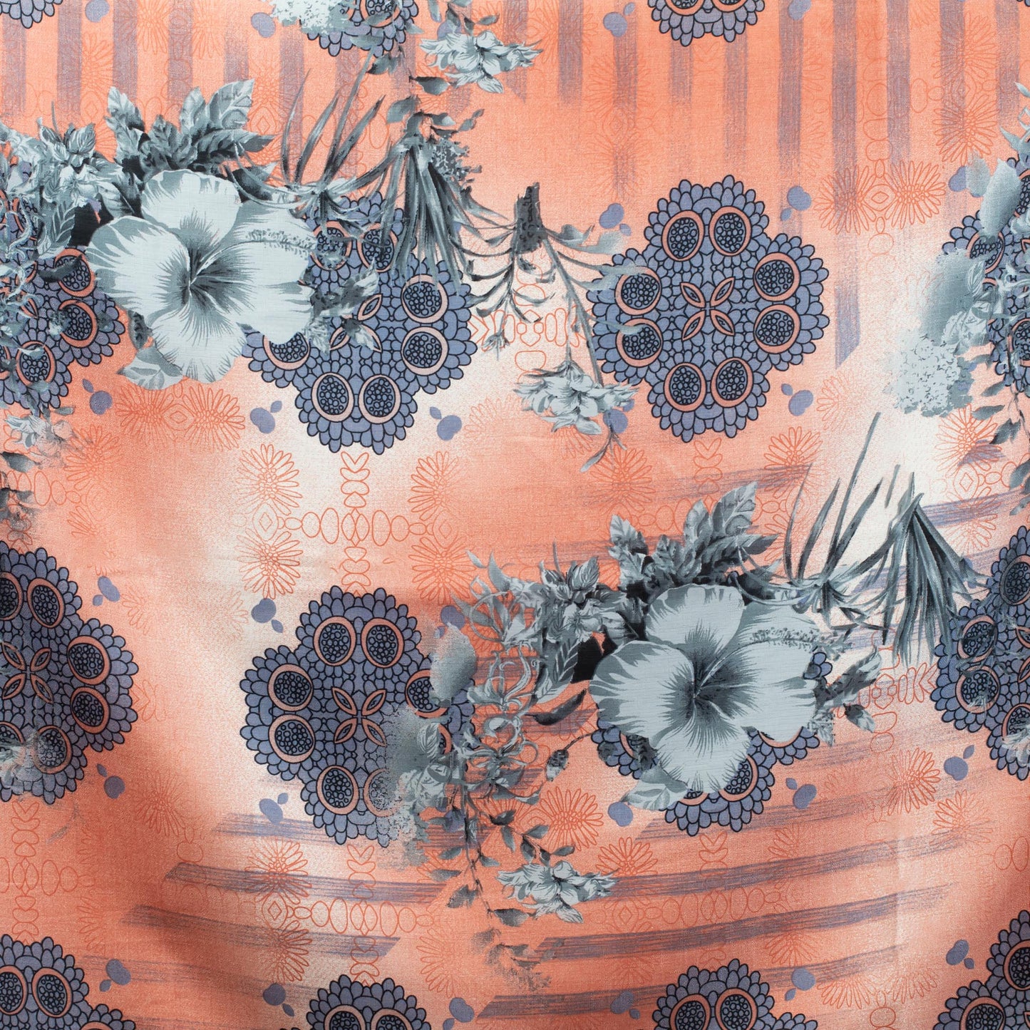 Eșarfă comodă cu imprimeu floral mandala, 170 x 65 cm - Peach