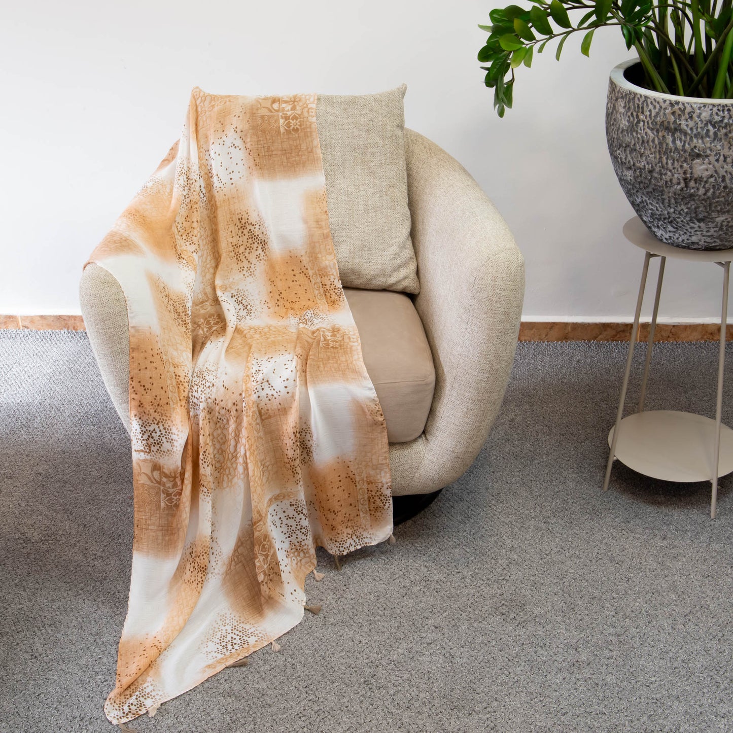 Eșarfă comodă și aerată cu imprimeu narrow streets, 175 x 85 cm - Bej