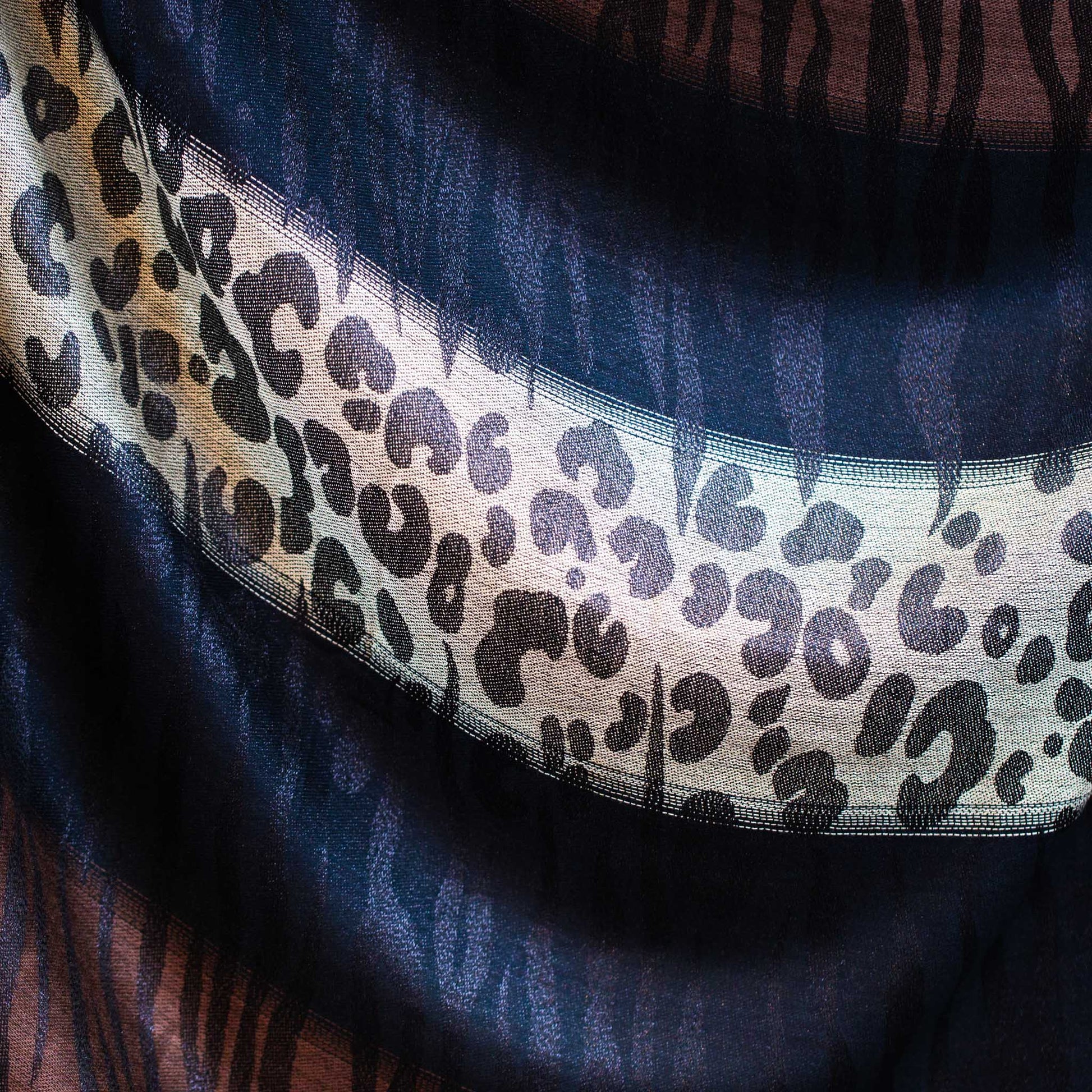 Eșarfă damă cu animal print, fir sclipitor și franjuri, 180 x 70 cm - Maro, Negru, Bej