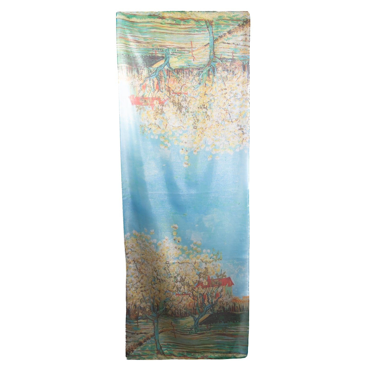 Eșarfă damă cu fire strălucitoare, grădină cu arbori, 183 x 70 cm - Albastru, Galben
