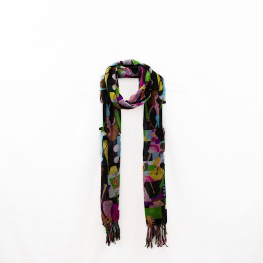 Eșarfă damă cu imprimeu freedom fashion, 100 x 45 cm - Negru, Multicolor