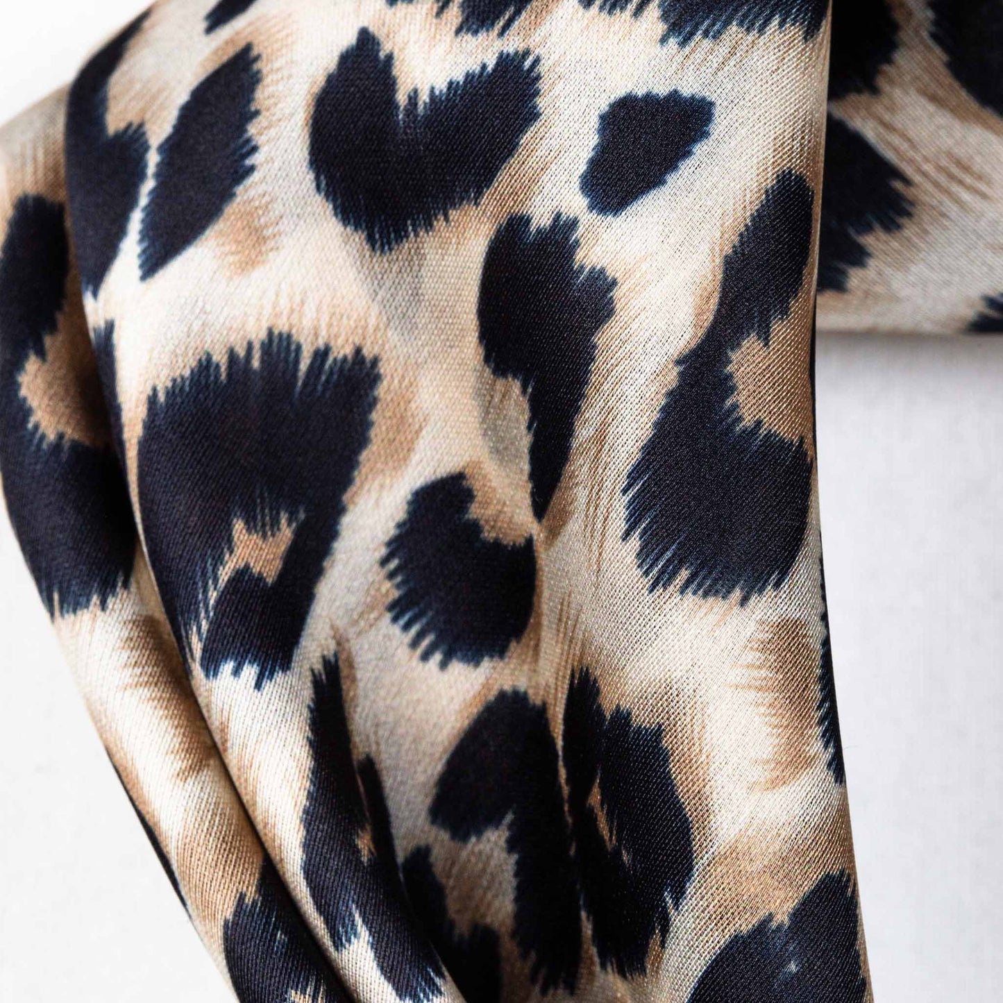 Eșarfă damă din mătase cu animal print felina, 60 x 60 cm - Bej, Negru