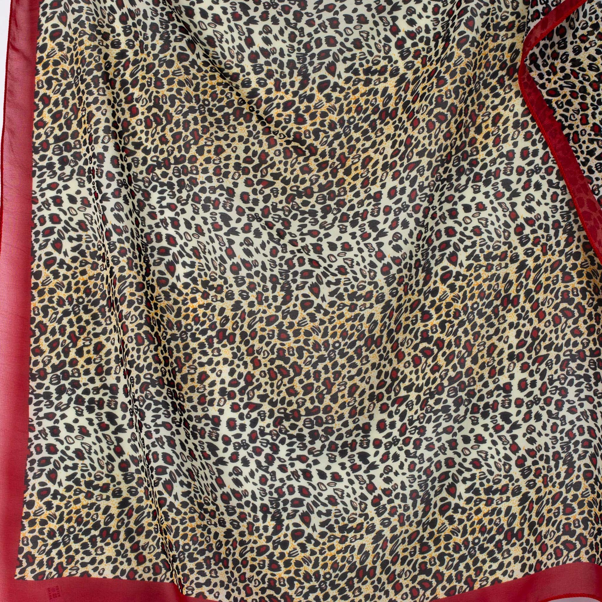 Eșarfă damă din mătase cu animal print , forme mici, 70 x 65 cm - Roșu, Bej, Maro