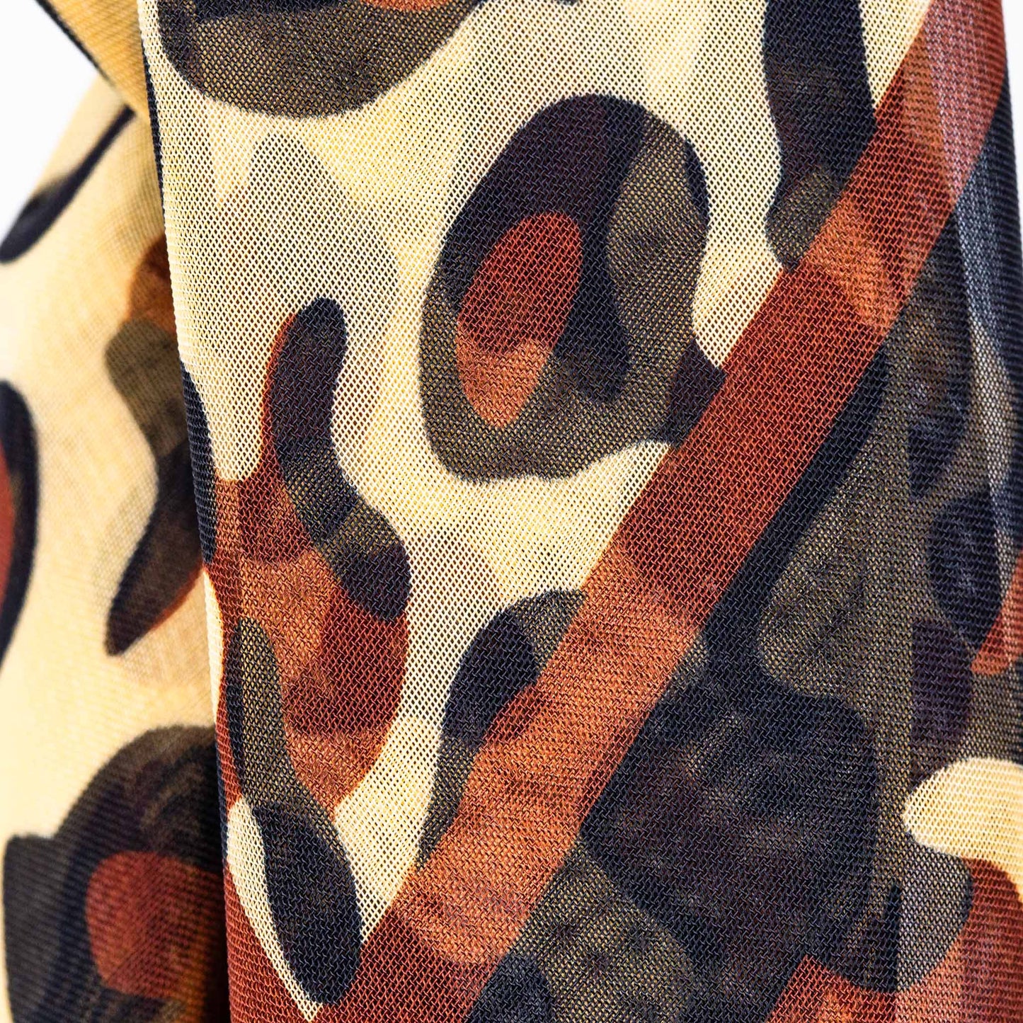 Eșarfă damă din mătase cu animal print și dungi, 65 x 65 cm - Maro