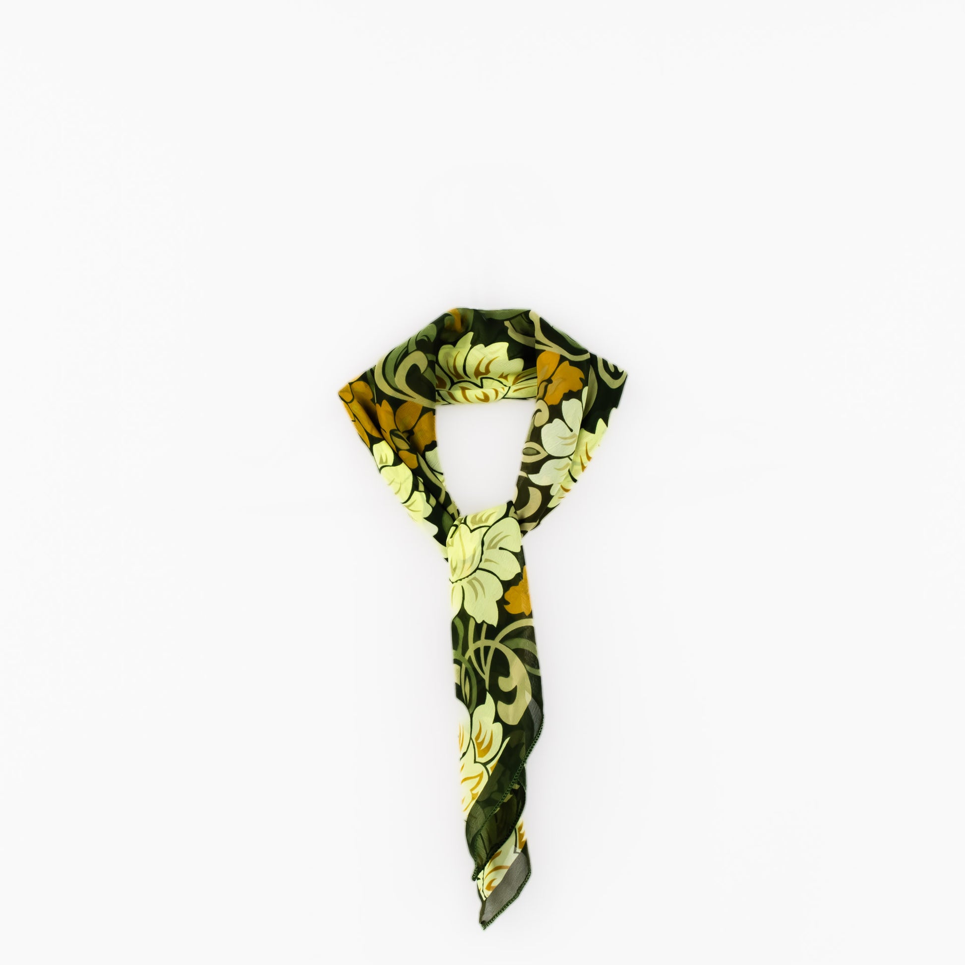 Eșarfă damă din mătase cu imprimeu floral abstract, 65 x 65 cm - Verde
