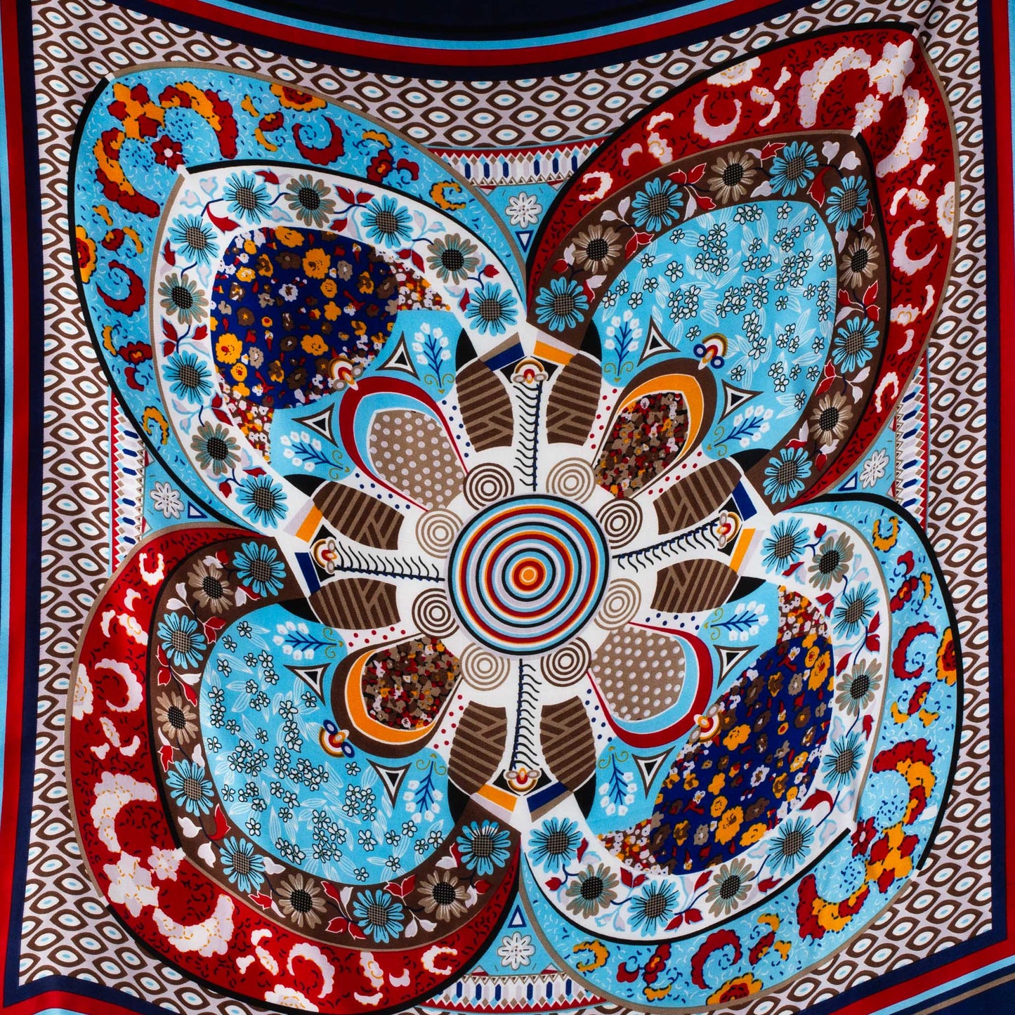 Eșarfă damă din mătase cu imprimeu ozora  , 70 x 70 cm - Albastru, Roșu