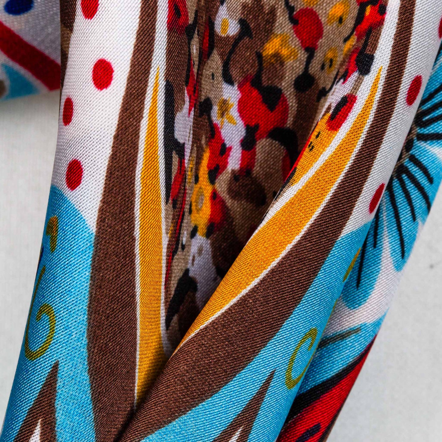 Eșarfă damă din mătase cu imprimeu ozora  , 70 x 70 cm - Albastru, Roșu