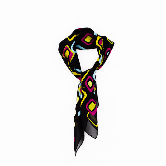 Eșarfă damă din mătase cu imprimeu urban design, 65 x 65 cm - Negru, Multicolor