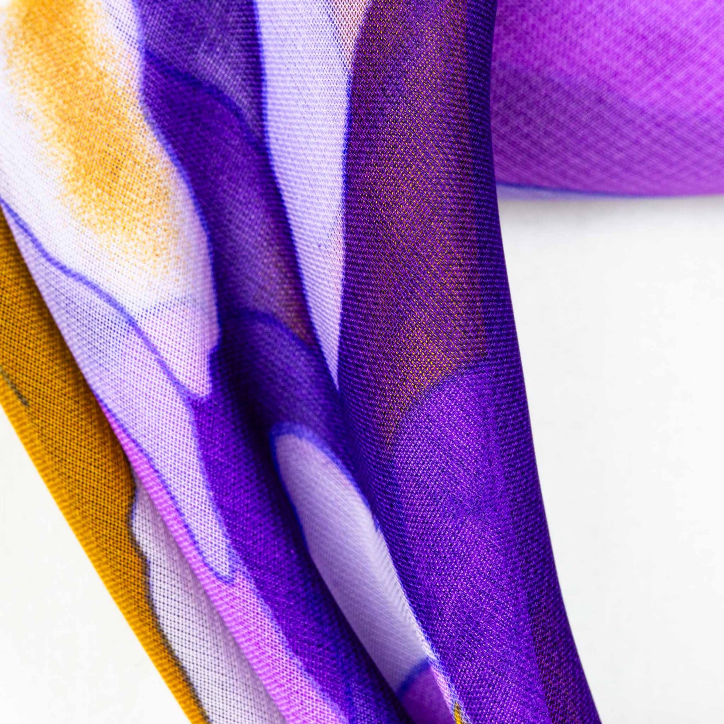 Eșarfă damă din mătase , imprimeu abstract cu flori mari, 65 x 65 cm - Mov, Galben