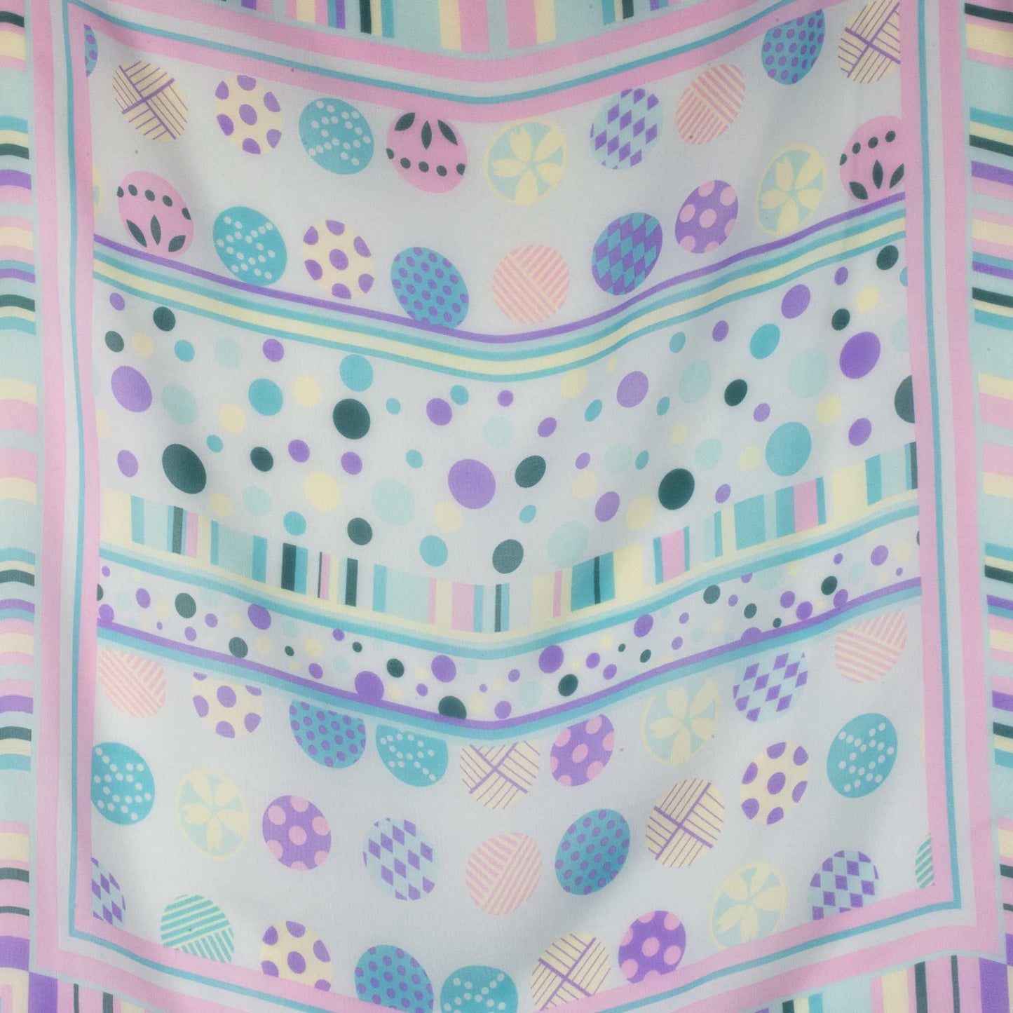 Eșarfă damă din mătase , imprimeu cu buline abstracte și dungi, 65 x 65 cm - Fresh Vibes