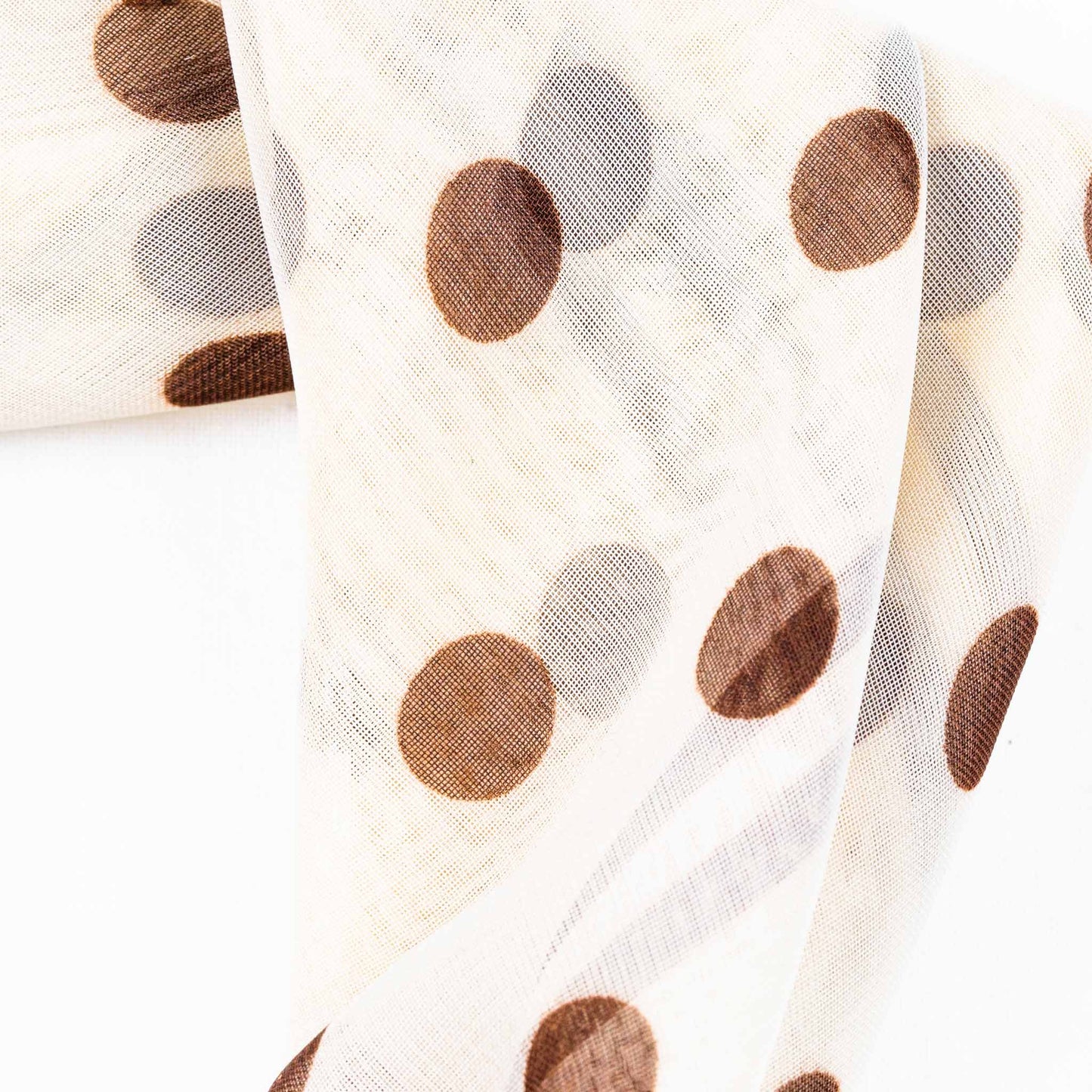 Eșarfă damă din mătase , imprimeu cu buline și dungi, 65 x 65 cm - Crem