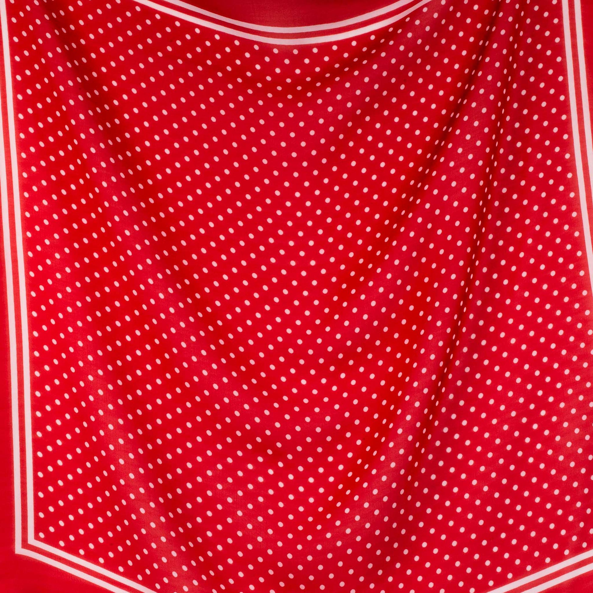 Eșarfă damă din mătase , imprimeu cu buline și dungi, 65 x 65 cm - Roșu