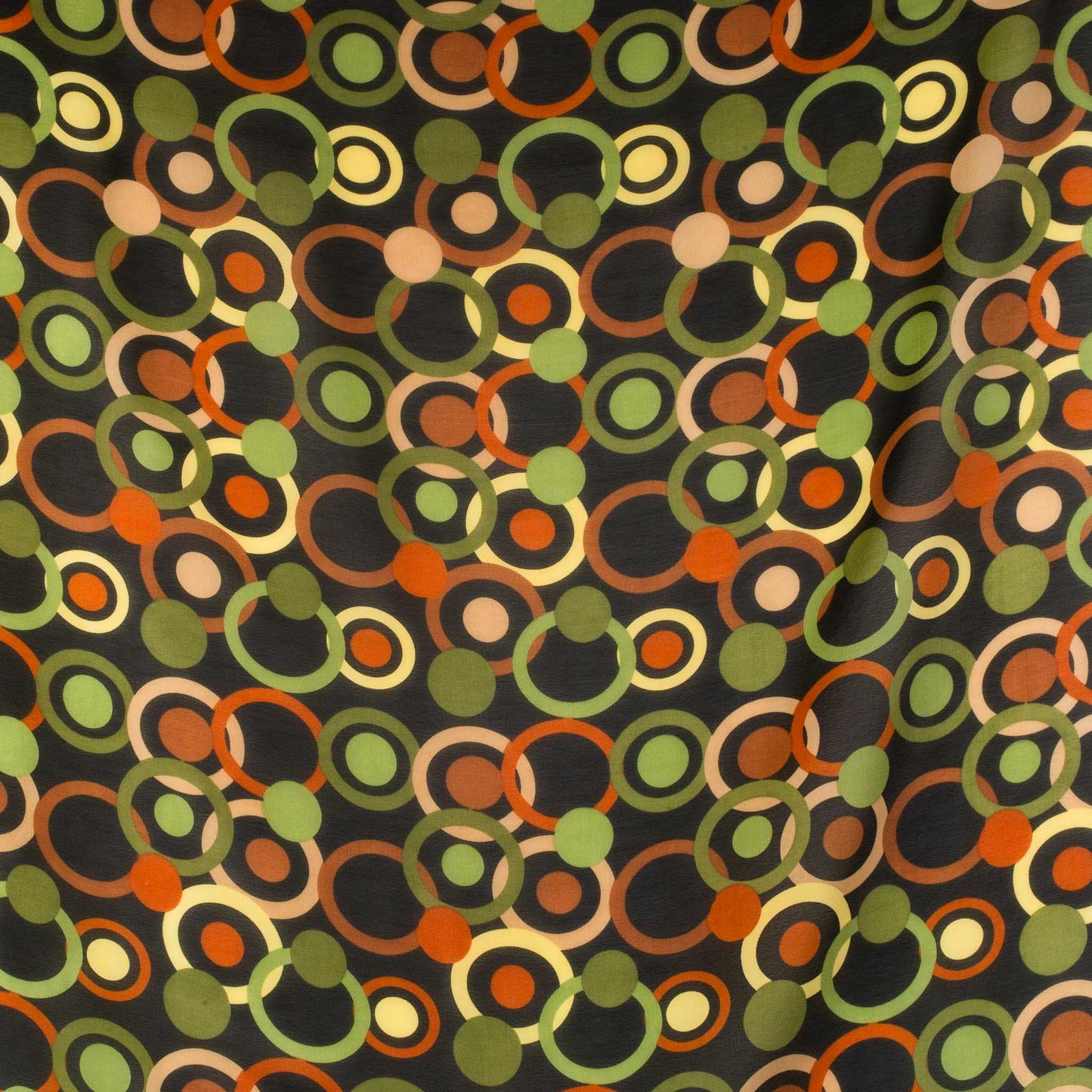 Eșarfă damă din mătase , imprimeu cu cercuri, 65 x 65 cm - Verde, Maro