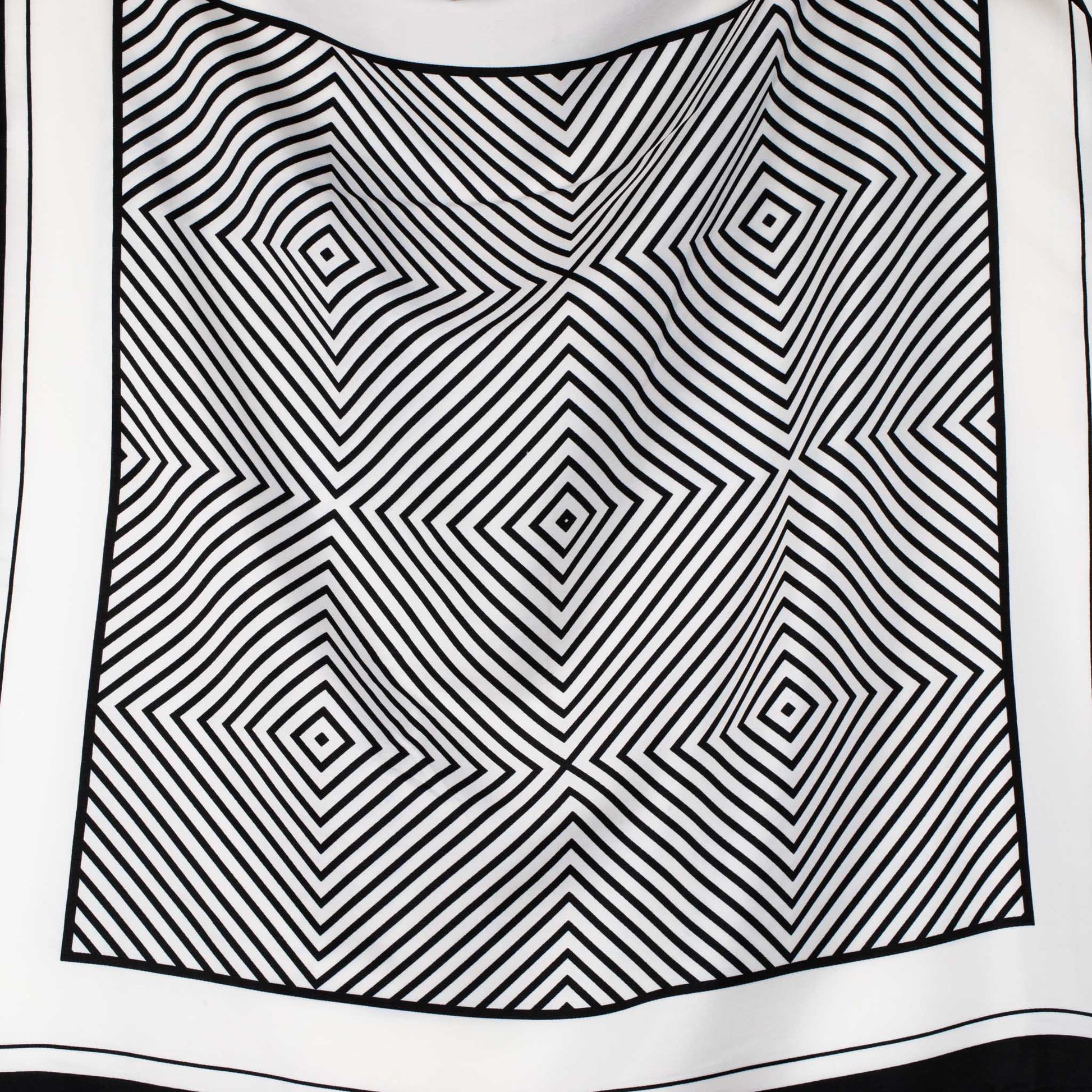 Eșarfă damă din satin , imprimeu cu romburi, 60 x 60 cm - Alb, Negru