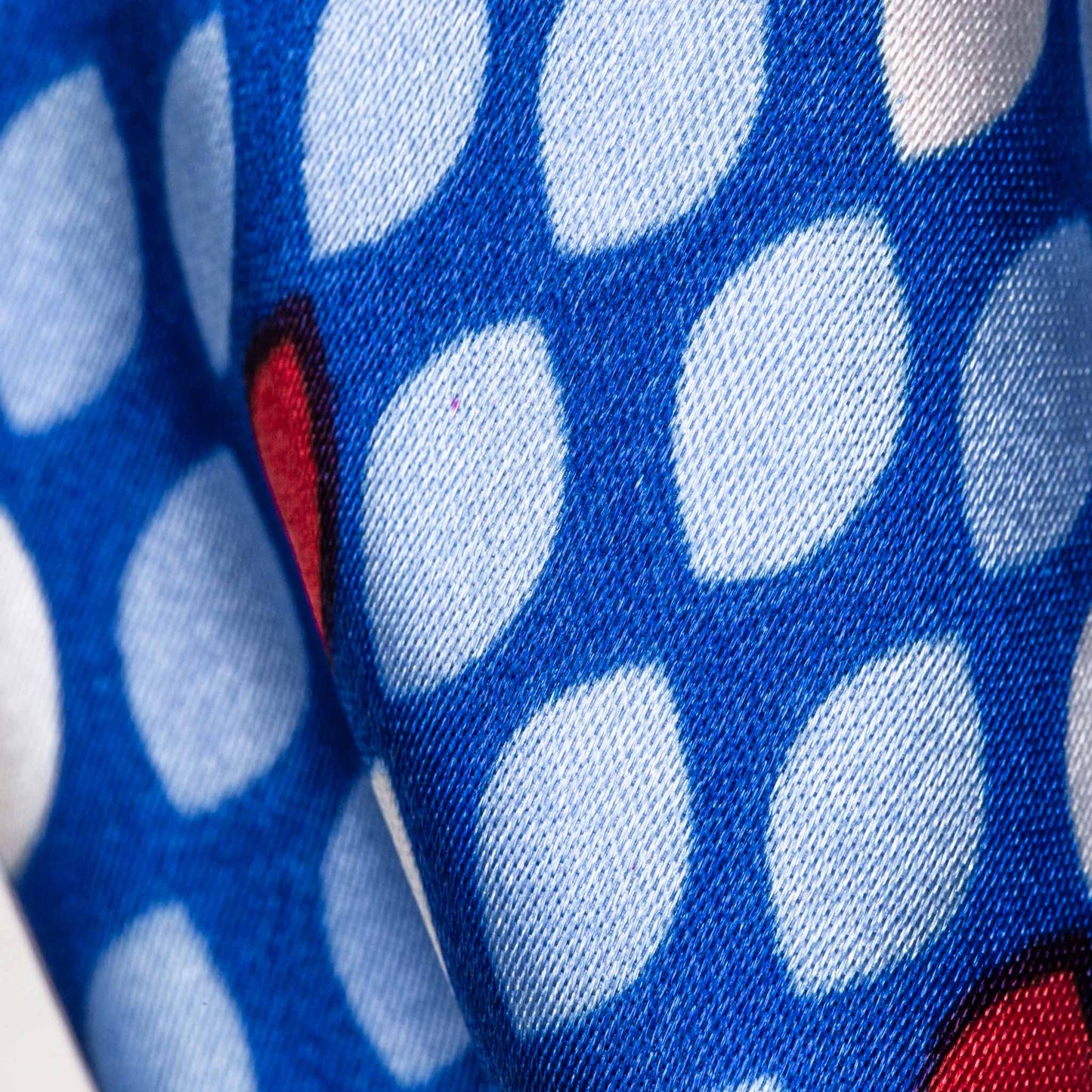 Eșarfă damă din satin imprimeu cu solzi abstracți, 60 x 60 cm - Albastru, Roșu