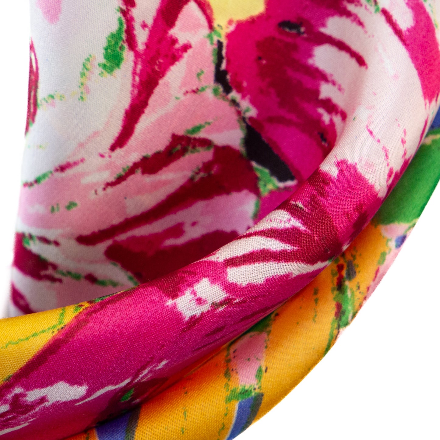 Eșarfă damă din satin, imprimeu tropical floral, 61 x 61 cm - Albastru, Roz