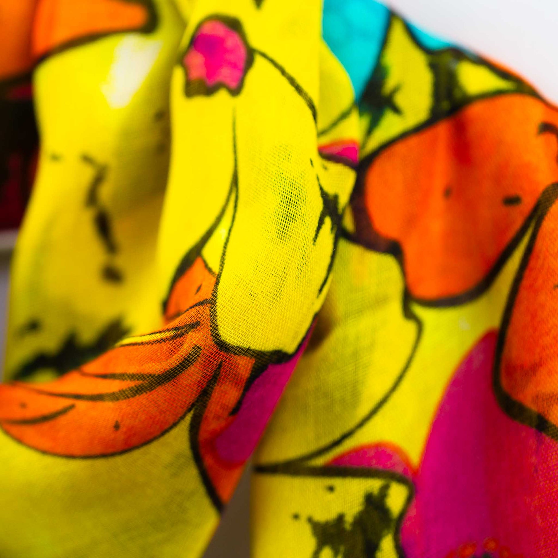 Eșarfă damă, imprimeu cu flori și fluturi, 180 x 80 cm - Galben, Multicolor