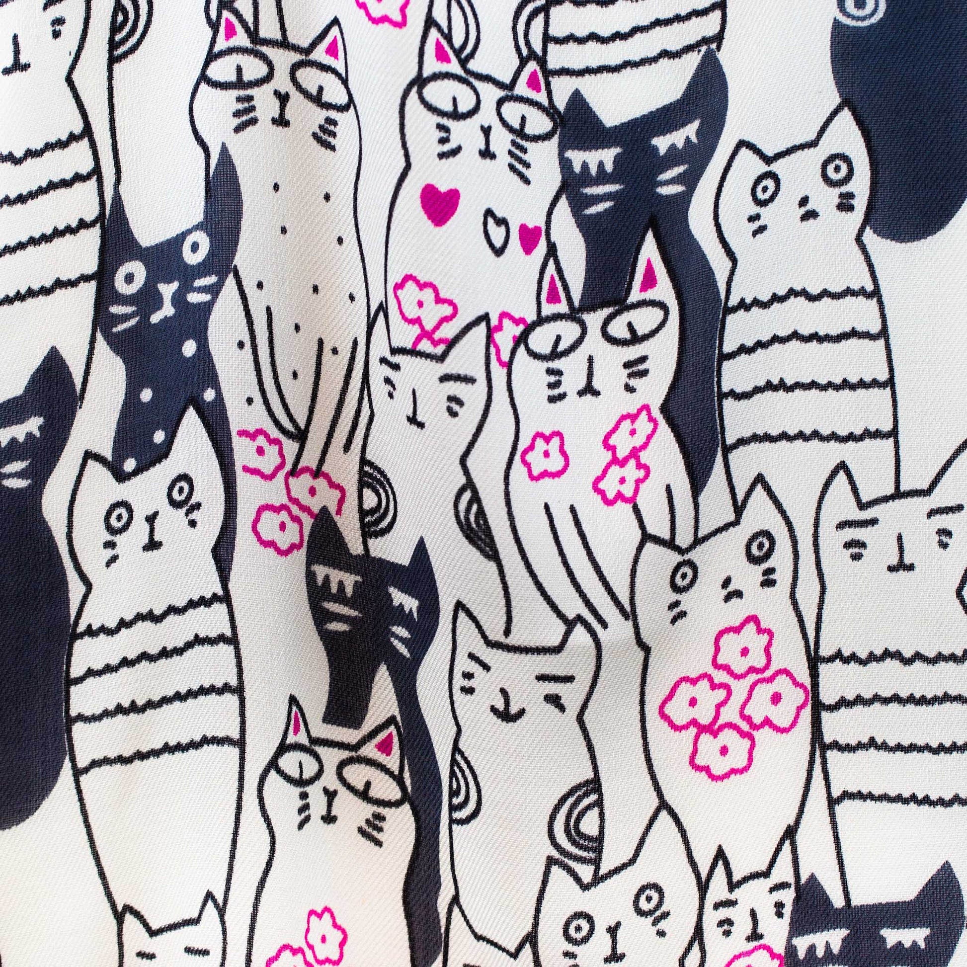 Eșarfă damă, imprimeu cu pisici curioase, 175 x 70 cm - Alb, Gri, Roz
