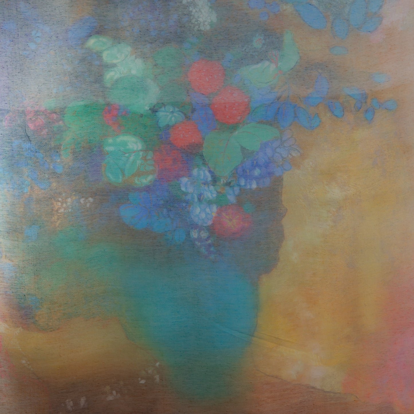 Eșarfă damă, imprimeu flori pictate, 190 x 73 cm - Maro, Albastru