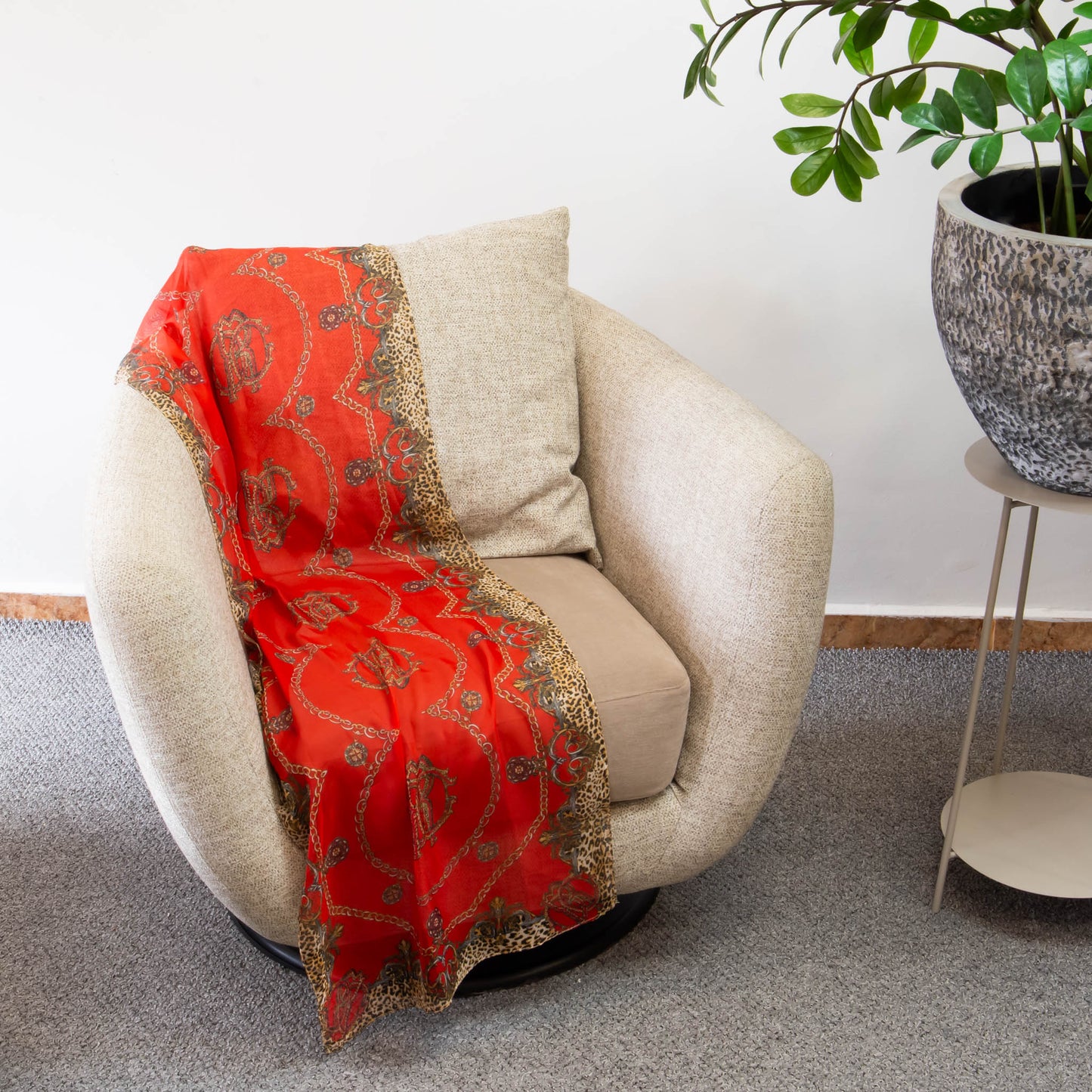 Eșarfă fină cu efect de mătase, imprimeu animal print royal, 160 x 45 cm - Roșu