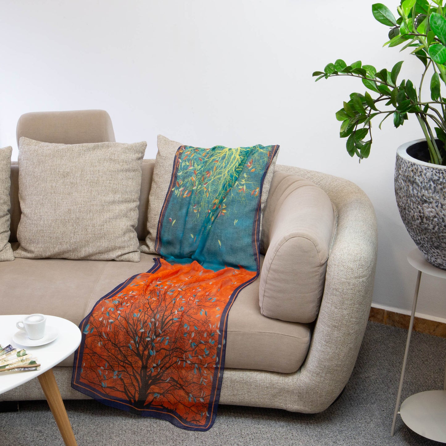 Eșarfă fină cu efect de mătase, imprimeu copacul nopții, 160 x 50 cm - Magical Sunset