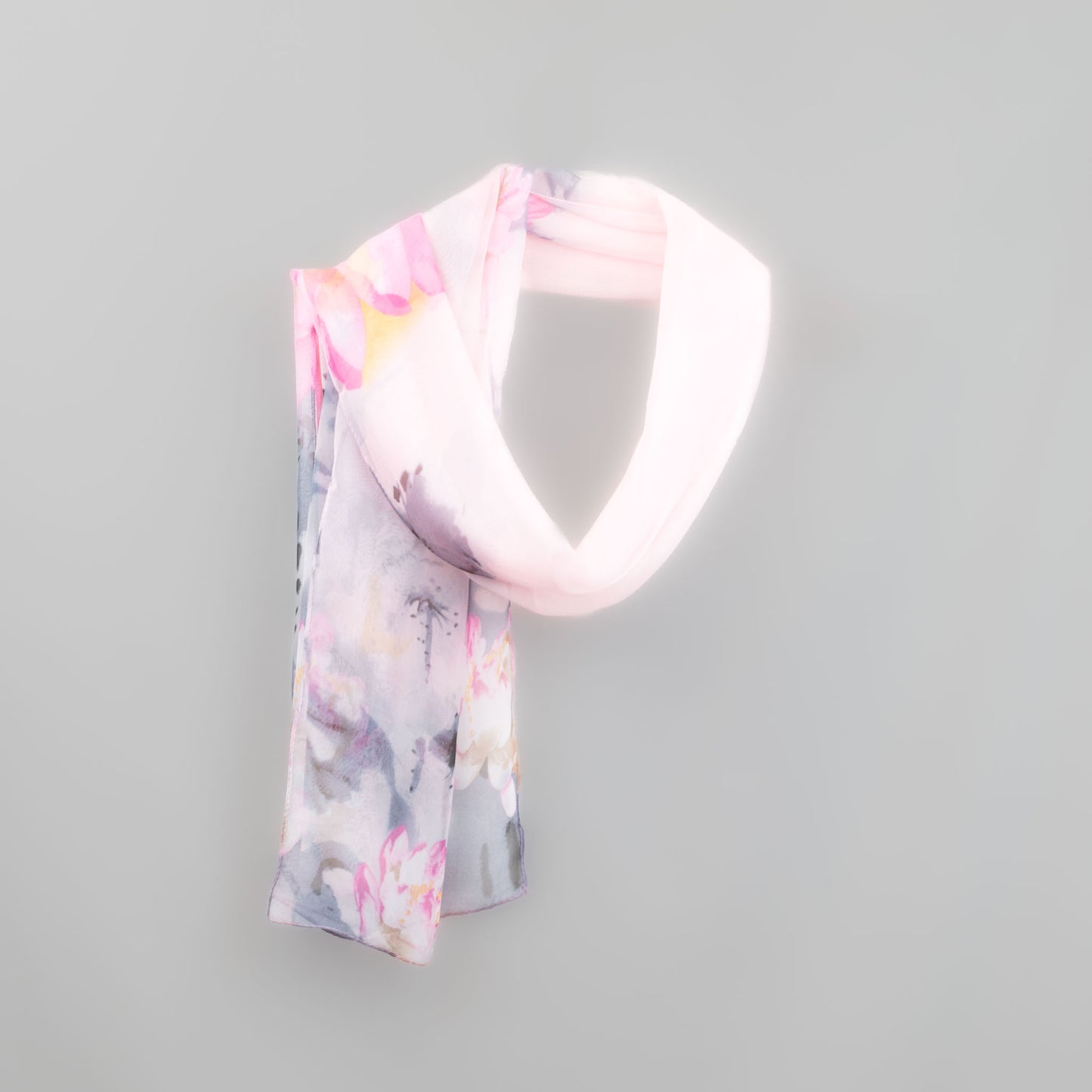 Eșarfă fină cu efect de mătase, imprimeu cu flori mari, 160 x 45 cm - Roz