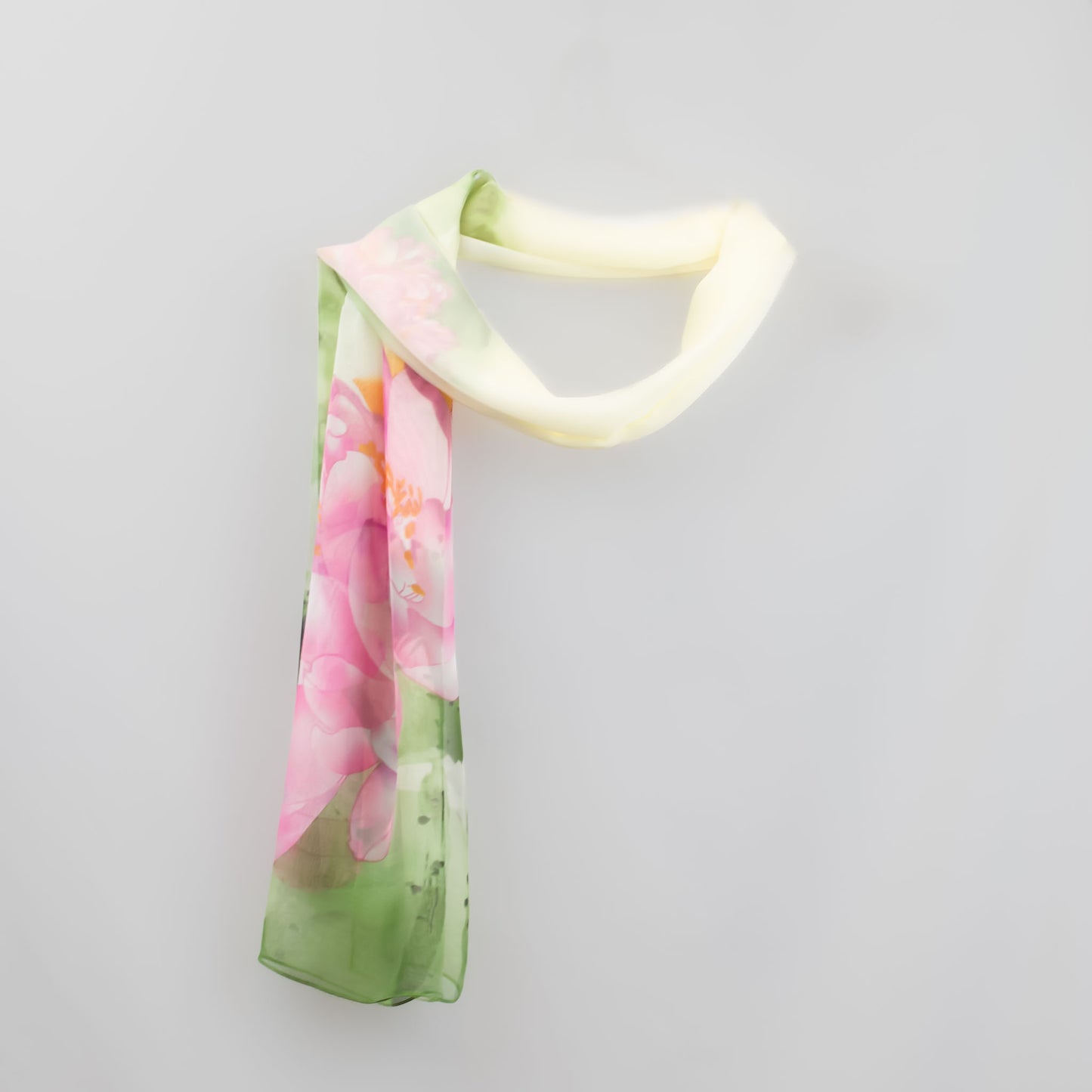 Eșarfă fină cu efect de mătase, imprimeu cu flori mari, 160 x 50 cm - Verde Lime