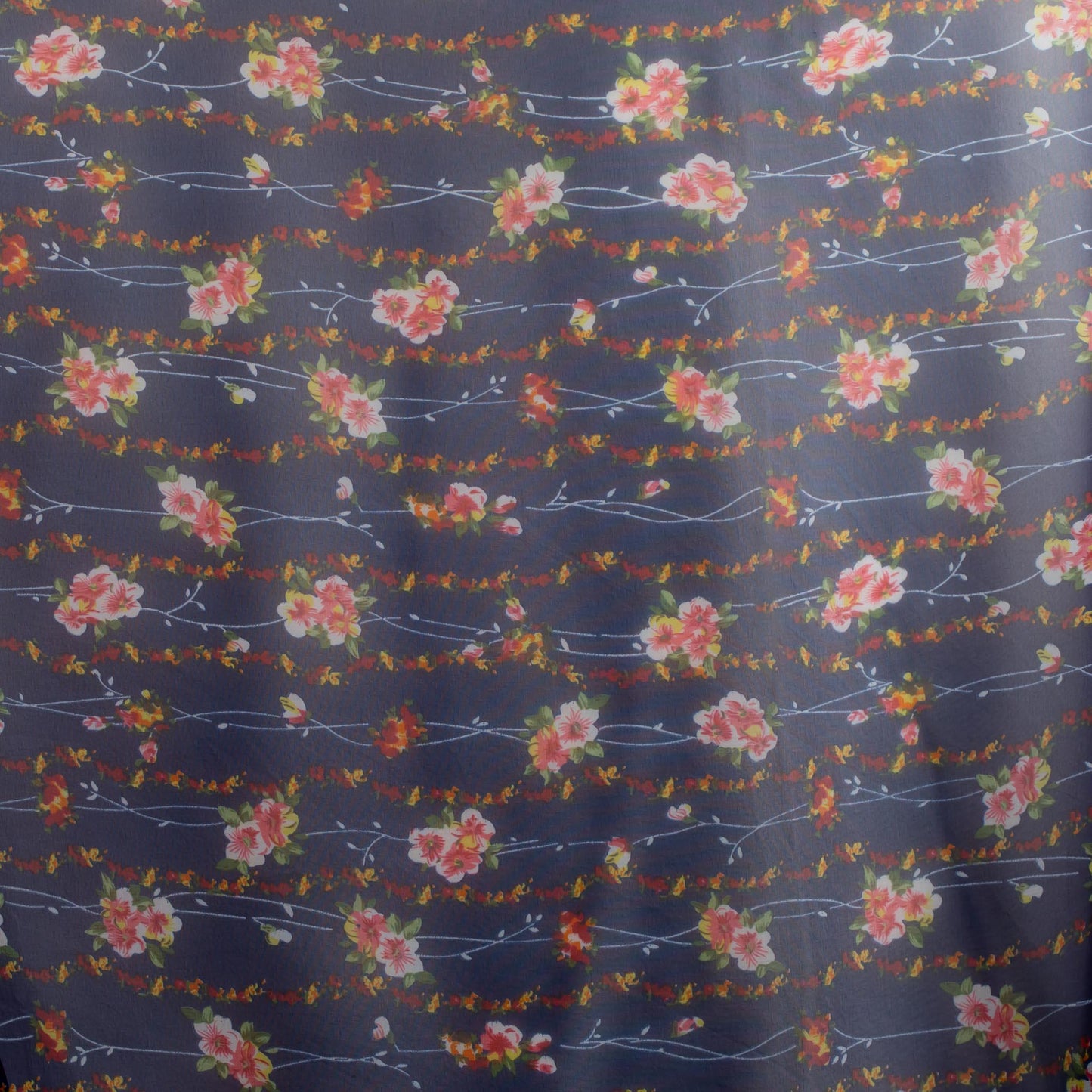 Eșarfă fină cu efect de mătase, imprimeu cu flori mici, 160 x 50 cm - Albastru