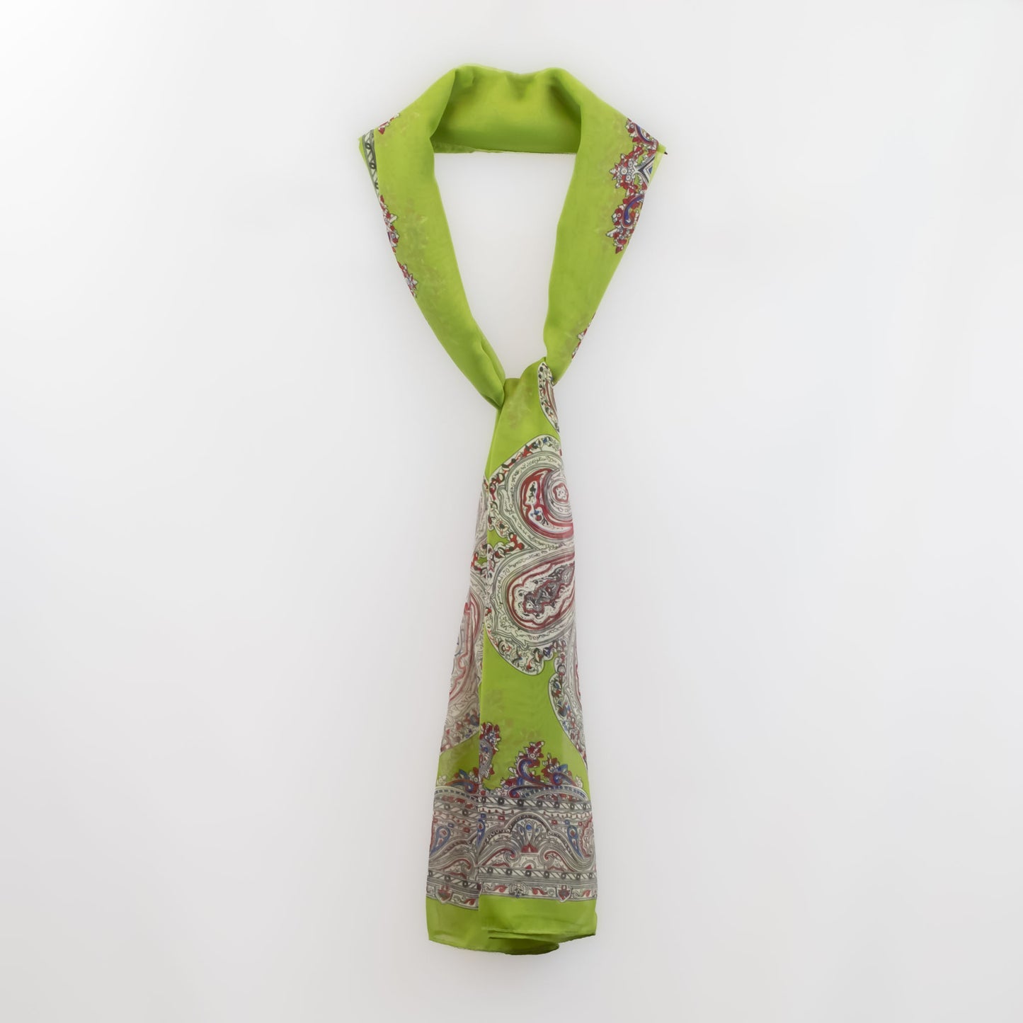 Eșarfă fină cu efect de mătase, imprimeu cu forme orientale, 160 x 50 cm - Verde
