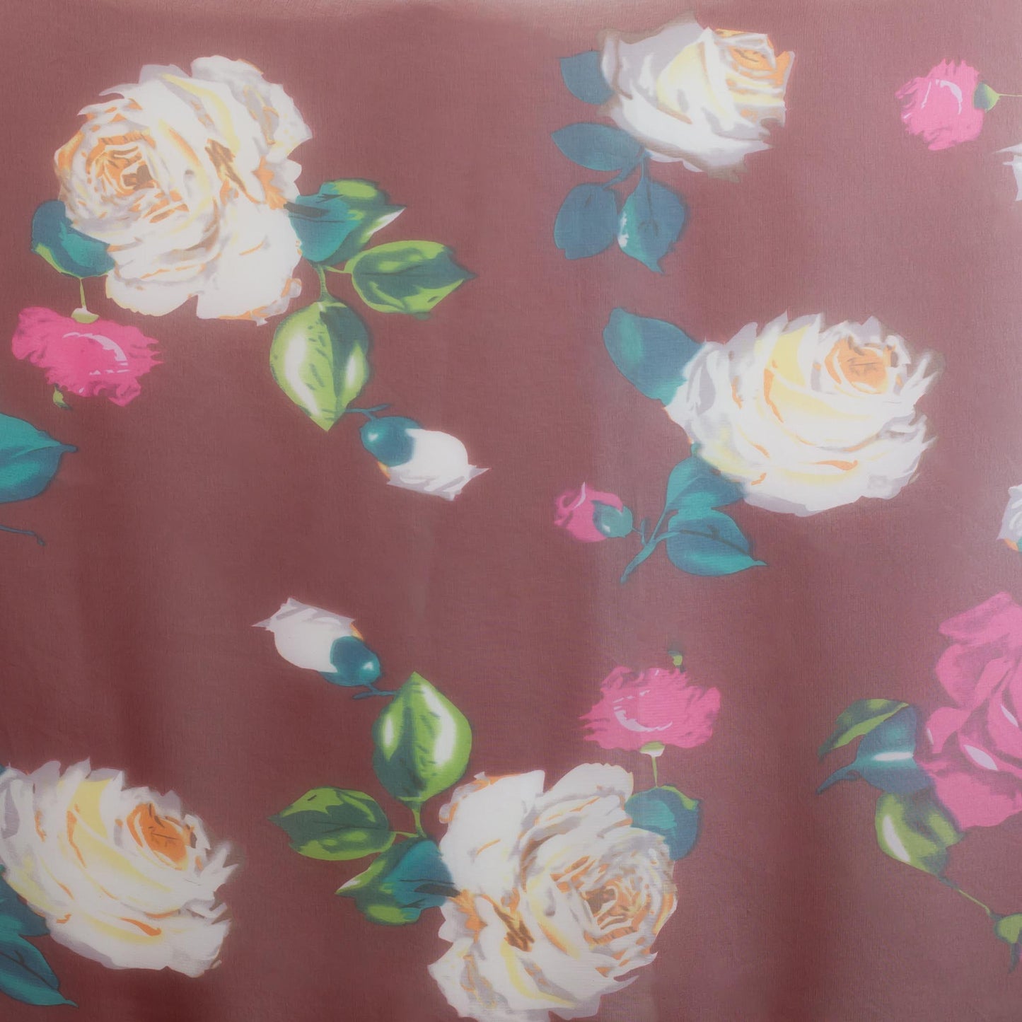 Eșarfă fină cu efect de mătase, imprimeu cu trandafiri classy, 160 x 50 cm - Bordo