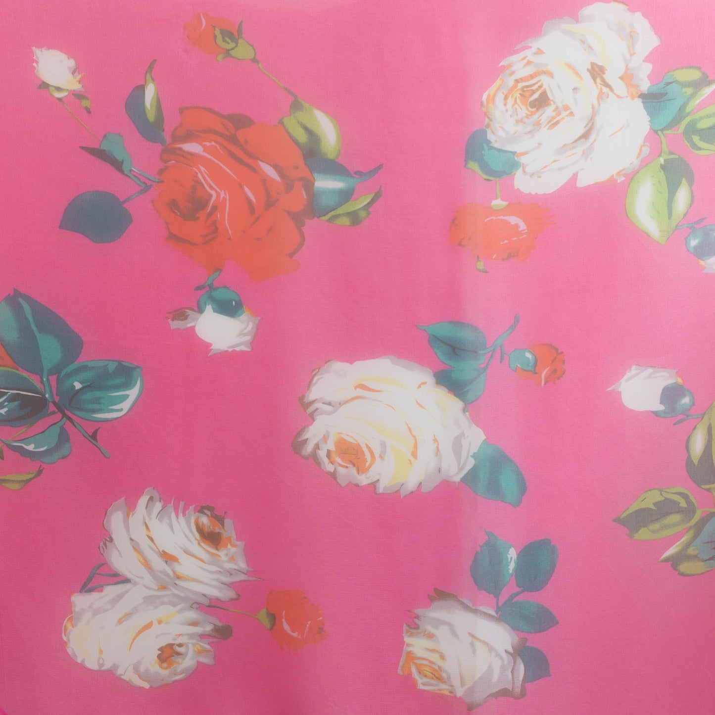 Eșarfă fină cu efect de mătase, imprimeu cu trandafiri classy, 160 x 50 cm - Fucsia