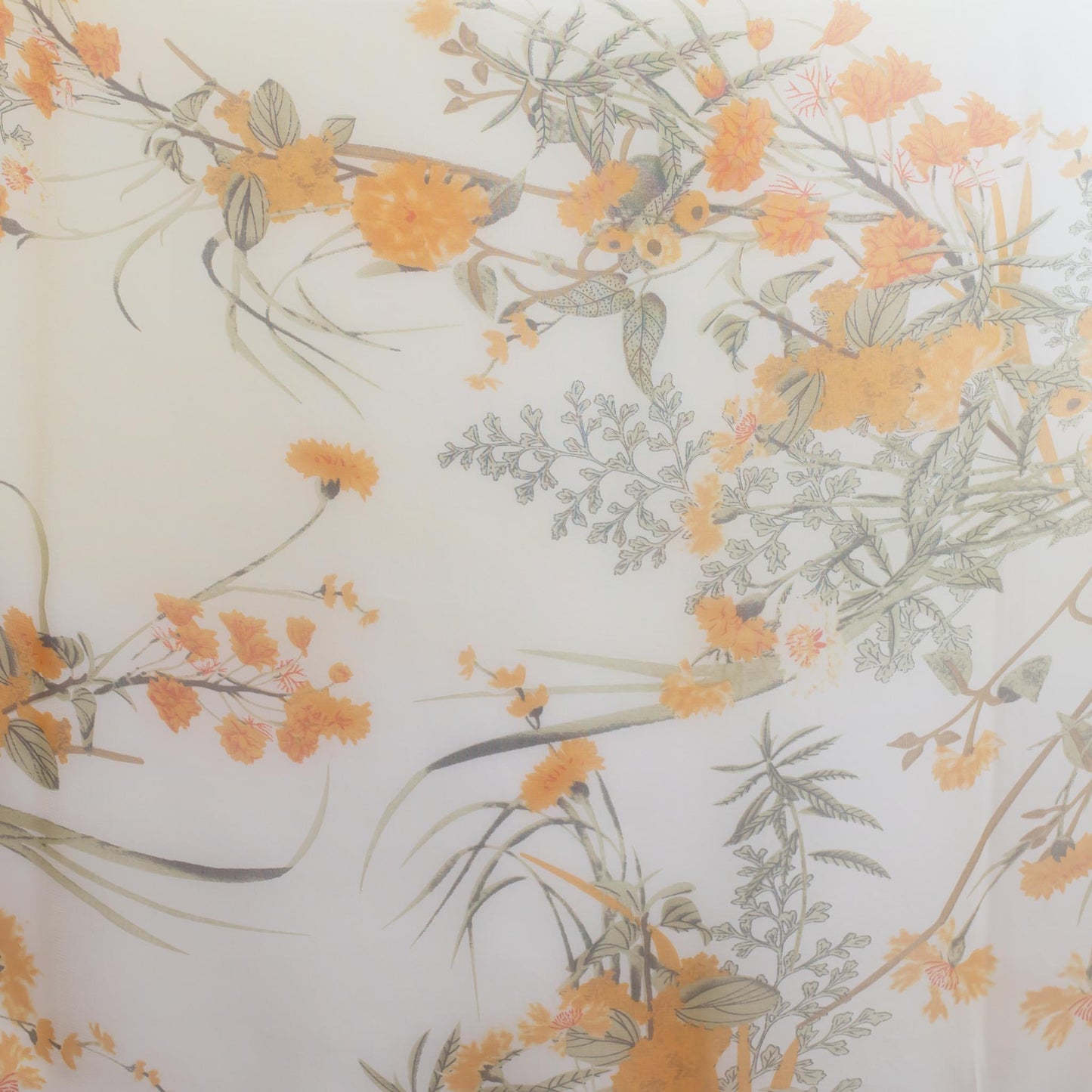 Eșarfă fină cu efect de mătase, imprimeu delicate wild flowers, 160 x 50 cm - Galben